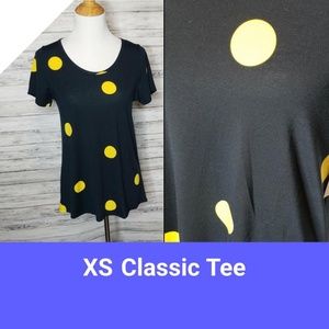 LulaRoe Classic T Black with yellow polka dots XS